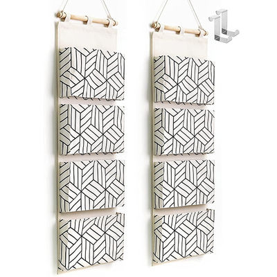 Over Door Hanging Packing Organizer / Linen Cotton Wall Mount Closet Organizer With Hooks