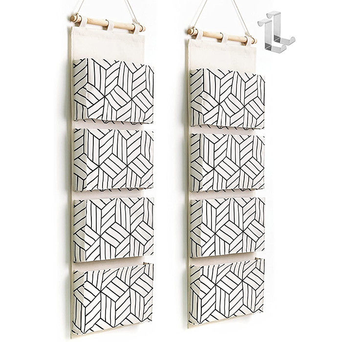 Over Door Hanging Packing Organizer / Linen Cotton Wall Mount Closet Organizer With Hooks